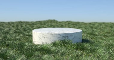 3D mermer podyum ve çimen çizimi