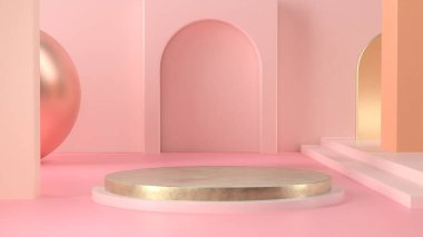 Podyumun 3d görüntülenmesi ve soyut geometrik