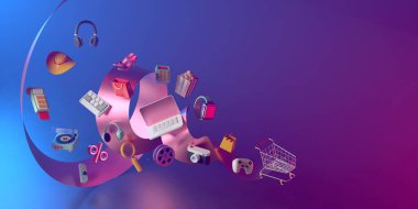 3 boyutlu alışveriş arabası ve kurdele.