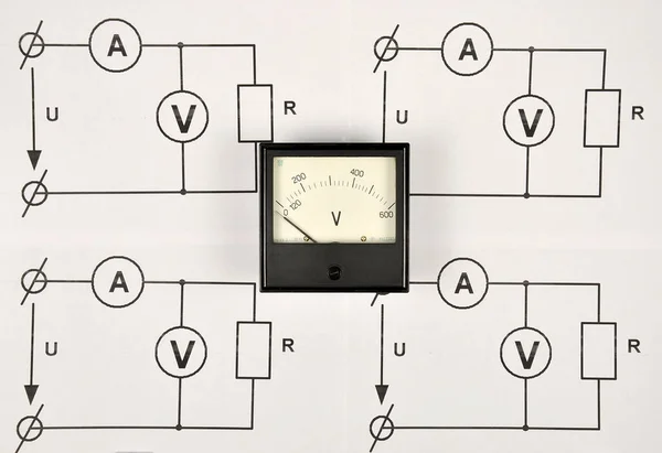 Zwarte Voltmeter Elektrische Schema Energiebesparende Technologieën — Stockfoto