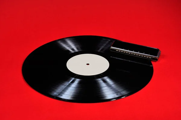 Old Vinyl Record Harmonica — Stock Photo, Image