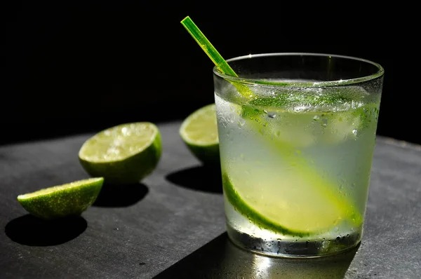 Lemonade Ice Mint Lime Black Table — Stock Photo, Image
