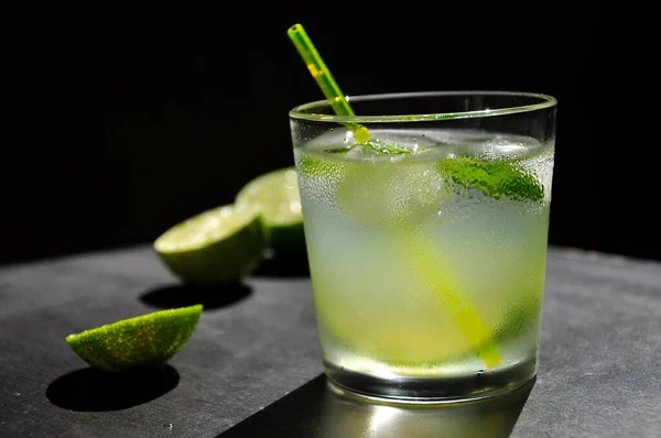 Natural Juice Ice Lime Black Background — Stock Photo, Image