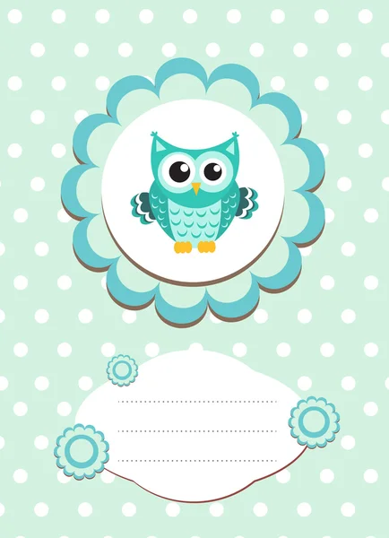 Carte de bébé chouette mignonne, invitation bébé hibou, cadre pour texte animal mignon, illustration vectorielle hibou dessin animé — Image vectorielle