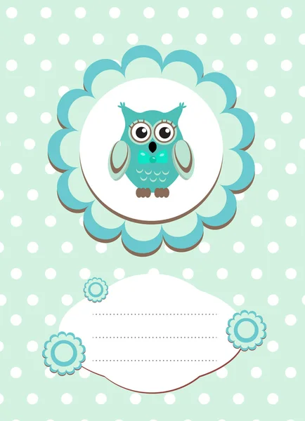 Carte de bébé chouette mignonne, invitation bébé hibou, cadre pour texte animal mignon, illustration vectorielle hibou dessin animé — Image vectorielle