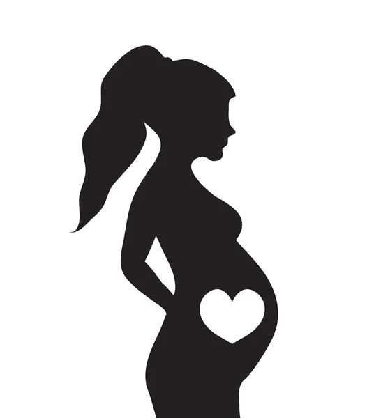 Silueta těhotné ženy. Silueta těhotná žena se srdcem. Vektorové ilustrace — Stockový vektor