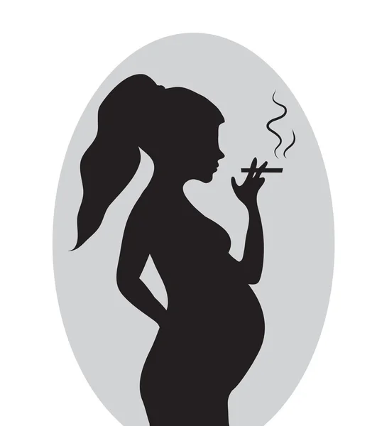 Gravid kvinna med en cigarett. Gravida rökare. Vektor illustration — Stock vektor