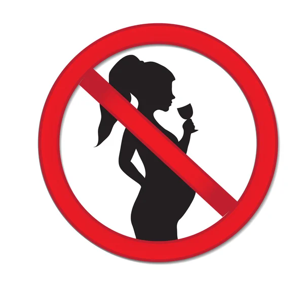 Беременность не употребляет алкоголь. Красный сухой закон беременной женщины с бокалом вина . — стоковый вектор