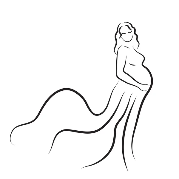 Gravid kvinna silhuett, isolerad vektor symbol — Stock vektor