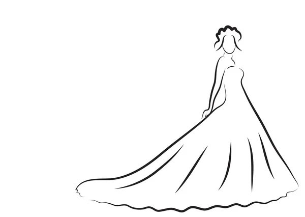 Silueta de novia, Bosquejo novia, la novia en un hermoso vestido de novia, invitación de boda, vector — Vector de stock