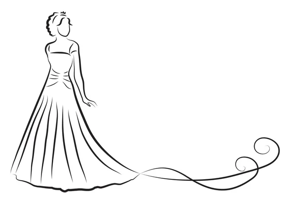 Brautsilhouette, Skizze Braut, die Braut in einem schönen Brautkleid, Hochzeitseinladung, Vektor — Stockvektor