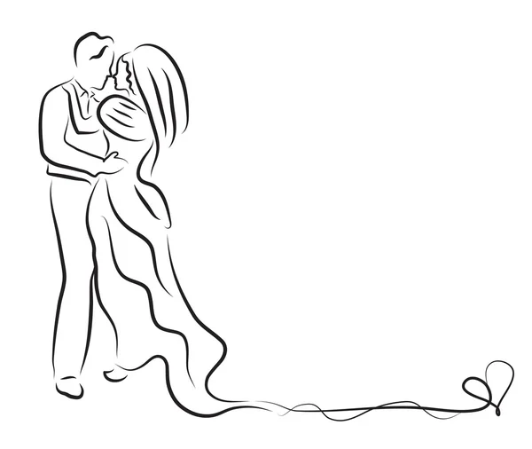 Silhouette de mariée et marié, croquis de jeunes mariés, dessin à la main, invitation de mariage, illustration vectorielle — Image vectorielle