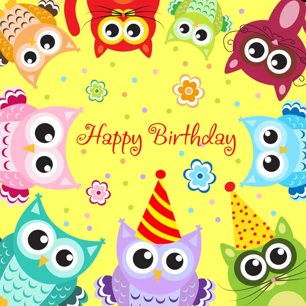 Greeting, happy birthday baby animals — Stock Vector