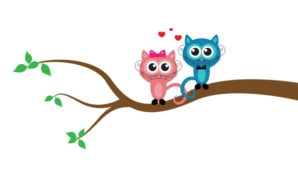 Gatti dei cartoni animati sull'albero — Vettoriale Stock