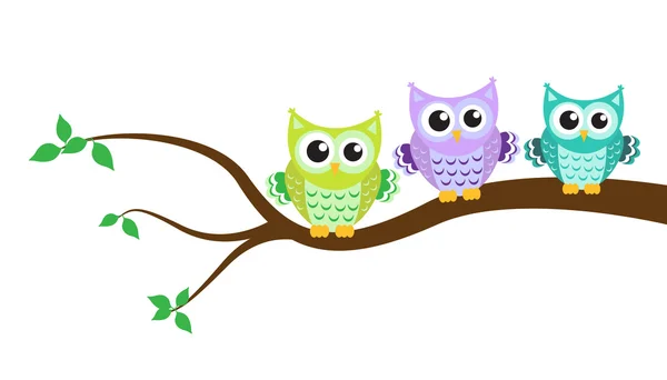 Cartoon owl on a tree — Stock Vector