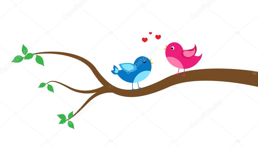 Dessin Animé Oiseaux Sur Un Arbre Image Vectorielle