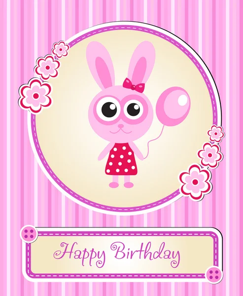 Greeting template cute children's birthday party, cartoon rabbit — Stock Vector