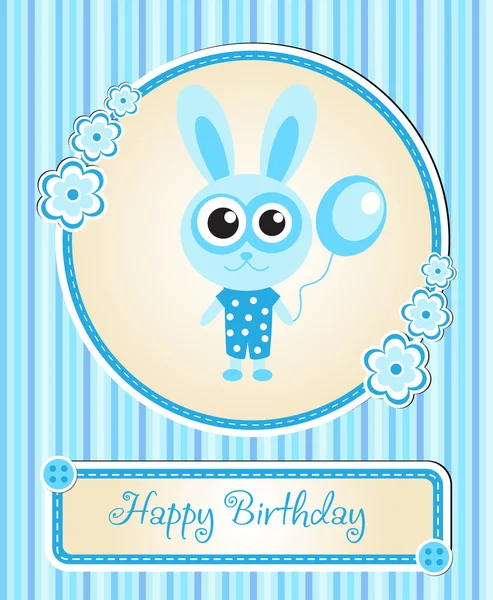 Greeting template cute children's birthday party, cartoon rabbit — Stock Vector