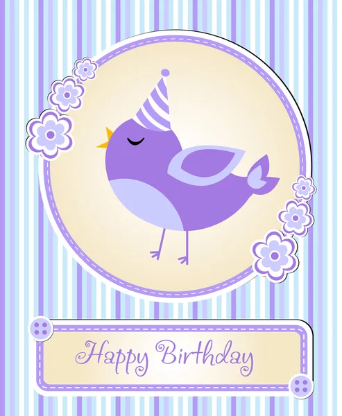 Greeting template cute children's birthday party, cartoon bird — Stock Vector