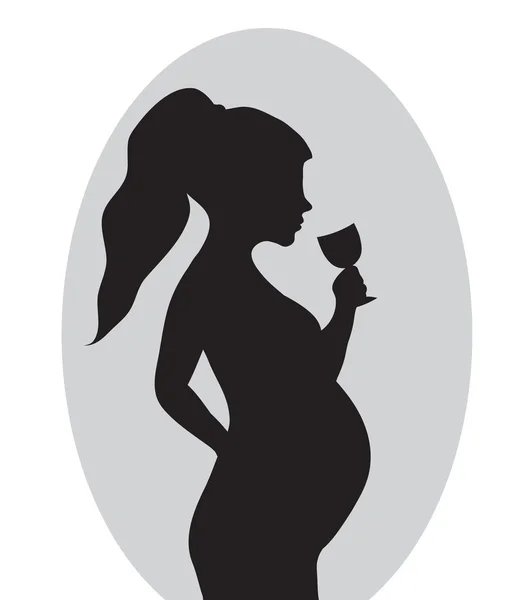 妊娠中はアルコールを飲まない。ワインを飲みながら赤い禁止サイン妊婦. — ストックベクタ