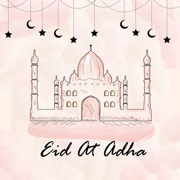 Wenskaart voor Eid ul Adha. Aquarel stijl. Moslim vakantie. Vector illustratie — Stockvector