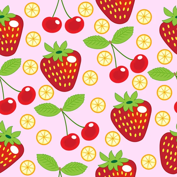 Erdbeere, Kirsche, Zitrone nahtlose Muster — Stockvektor