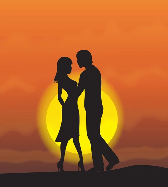 Couple d'amoureux silhouette, Happy Valentine's Day Vector — Image vectorielle