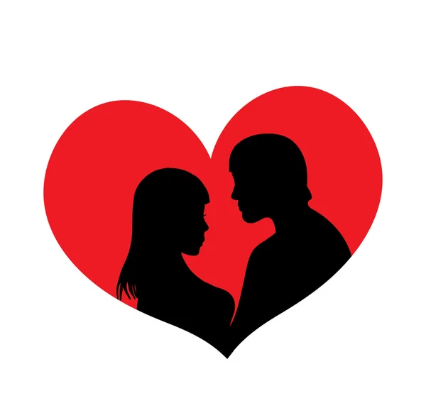 Couple d'amoureux silhouette contre le cœur, Happy Valentine's Day Vector — Image vectorielle