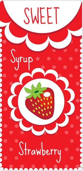 Etiketten mit süßen Früchten für Getränke, Sirup, Marmelade. Erdbeer-Etikett. Vektorillustration — Stockvektor