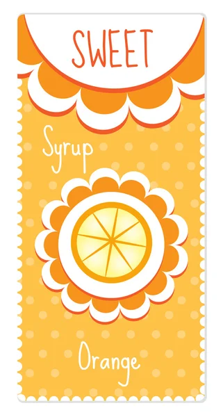 Etiketten mit süßen Früchten für Getränke, Sirup, Marmelade. Orange Etikett. Vektorillustration — Stockvektor