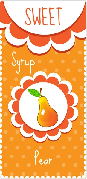Etiketten mit süßen Früchten für Getränke, Sirup, Marmelade. Birnenetikett. Vektorillustration — Stockvektor