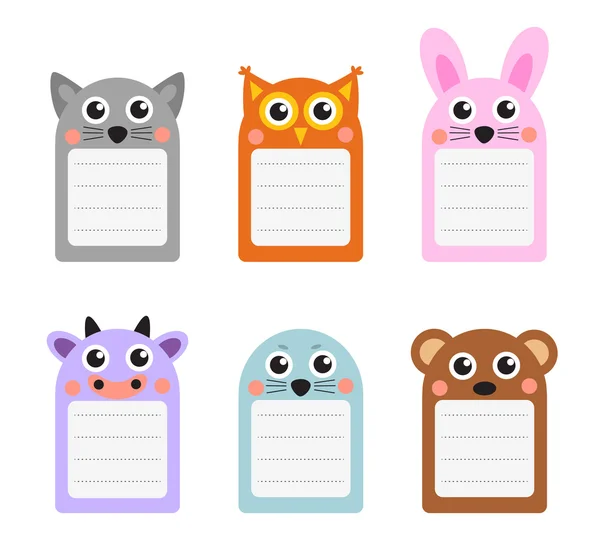 Animales lindos nota conjunto de elementos scrapbook. Ilustración vectorial — Vector de stock