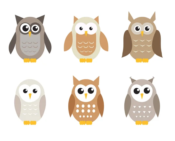 Cute cartoon owl set. Owls in shades of gray. Vector illustration — Stock Vector