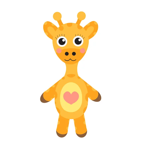 Girafa de personagem de desenho animado bonito. Girafa de brinquedo bebê em um fundo branco, isolado. Ilustração vetorial —  Vetores de Stock