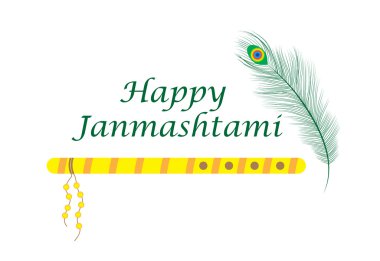 Mutlu Janmashtami 'ler, Krishna' nın doğumu için Hint ziyafeti. Kutlama kartı Janmashtami. Davetiye Janmashtami. Vektör illüstrasyonu.