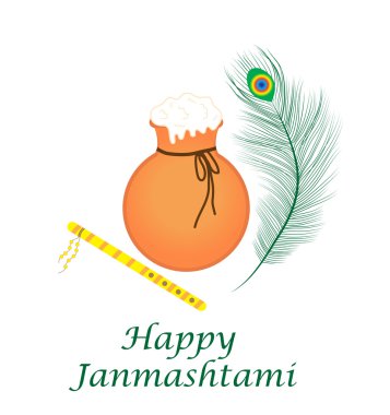Mutlu Janmashtami 'ler, Krishna' nın doğumu için Hint ziyafeti. Kutlama kartı Janmashtami. Davetiye Janmashtami. Vektör illüstrasyonu.