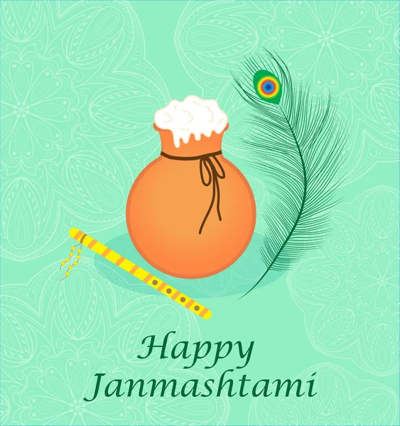 Mutlu Janmashtami 'ler, Krishna' nın doğumu için Hint ziyafeti. Kutlama kartı Janmashtami. Davetiye Janmashtami. Vektör illüstrasyonu. — Stok Vektör