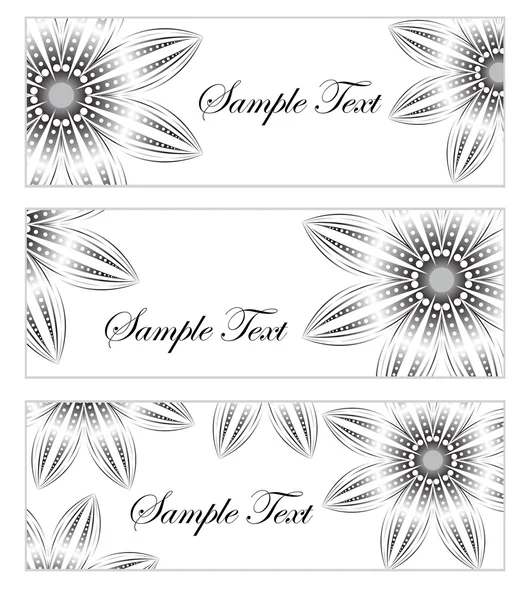 Blommig banner set, i stil med hand ritning. Svarta och vita blommor. Vektor illustration — Stock vektor