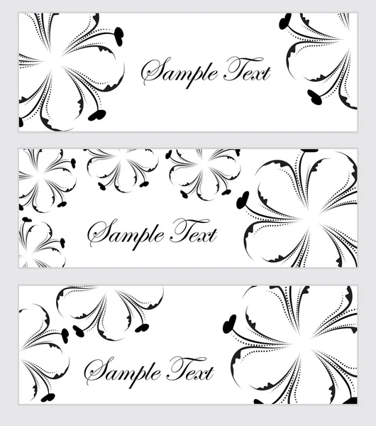 Conjunto de pancartas florales, en el estilo de dibujo a mano. Flores blancas y negras. Ilustración vectorial — Vector de stock