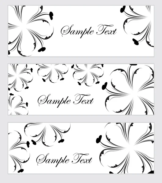 ●花のバナーセットは、手描きのスタイルで。黒と白の花ベクトルイラスト — ストックベクタ