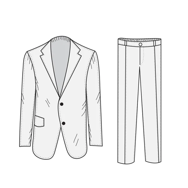 Костюм Бизнес эскиз, офисный костюм в стиле ручной работы. Макет пиджака и брюк. Деловая одежда Векторная иллюстрация . — стоковый вектор
