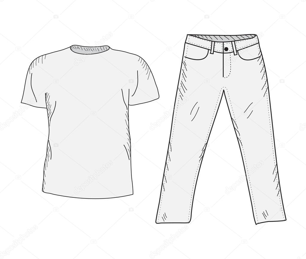 T shirt och jeans skiss upps u00e4ttning Saker i stil med handen ritning Kl u00e4der casual stil T T shirt och jeans skiss upps u00e4ttning Saker i stil med handen ritning Kl u00e4der casual stil T