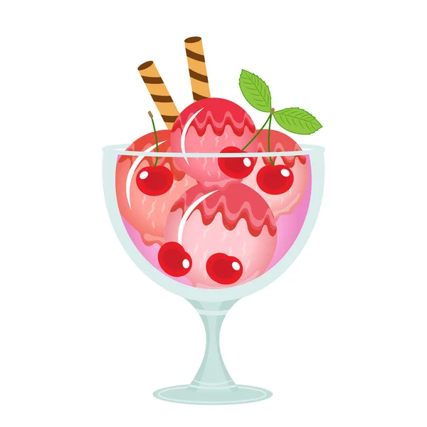 Dessert de crème glacée dans une tasse en verre. Cocktail au lait avec goût de cerise. Illustration vectorielle . — Image vectorielle