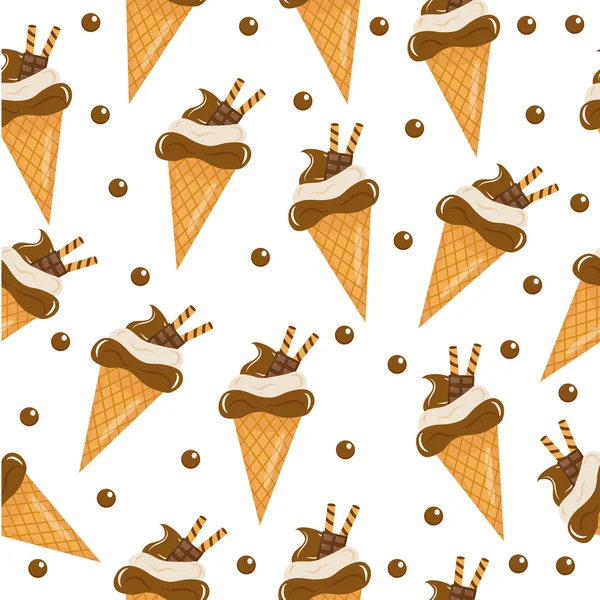Čokoládová zmrzlina bezešvých textur. ice cream cone pozadí. Baby, děti tapeta a textilu. Vektorové ilustrace; — Stockový vektor