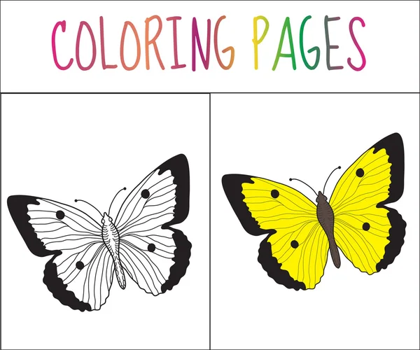 Malbuchseite. Schmetterling. Skizze und Farbversion. Färbung für Kinder. Vektorillustration — Stockvektor