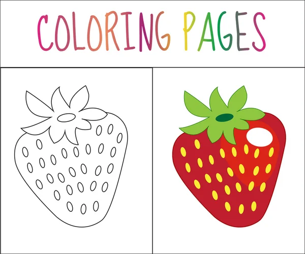 Malbuchseite. Erdbeere. Skizze und Farbversion. Färbung für Kinder. Vektorillustration — Stockvektor