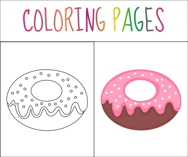 Malbuchseite. Donut. Skizze und Farbversion. Färbung für Kinder. Vektorillustration — Stockvektor