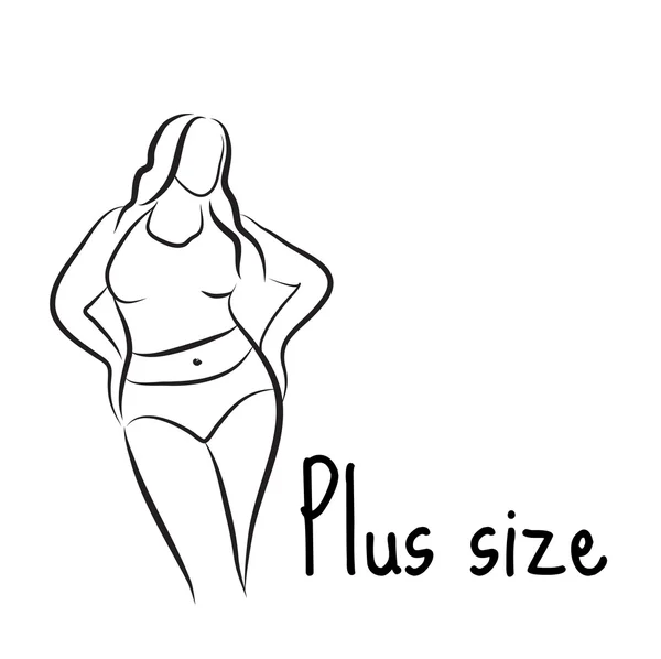 Esquisse femme taille plus. Style dessin à la main. Logo de mode avec surcharge pondérale. Design d'icône de corps incurvé. Illustration vectorielle — Image vectorielle