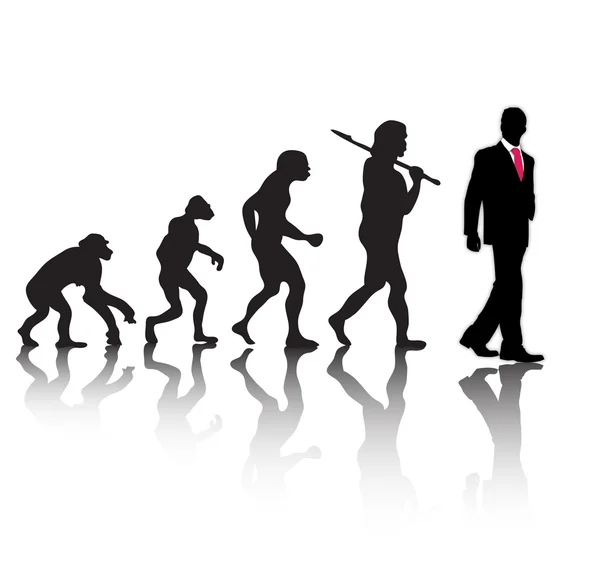 Silhouette der menschlichen Evolution auf weißem Hintergrund, Vektorillustration — Stockvektor