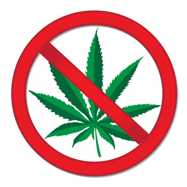 Tanda larangan ganja (cannabis) Tanda merah melarang ganja. Hentikan tanda obat-obatan. Ilustrasi vektor - Stok Vektor